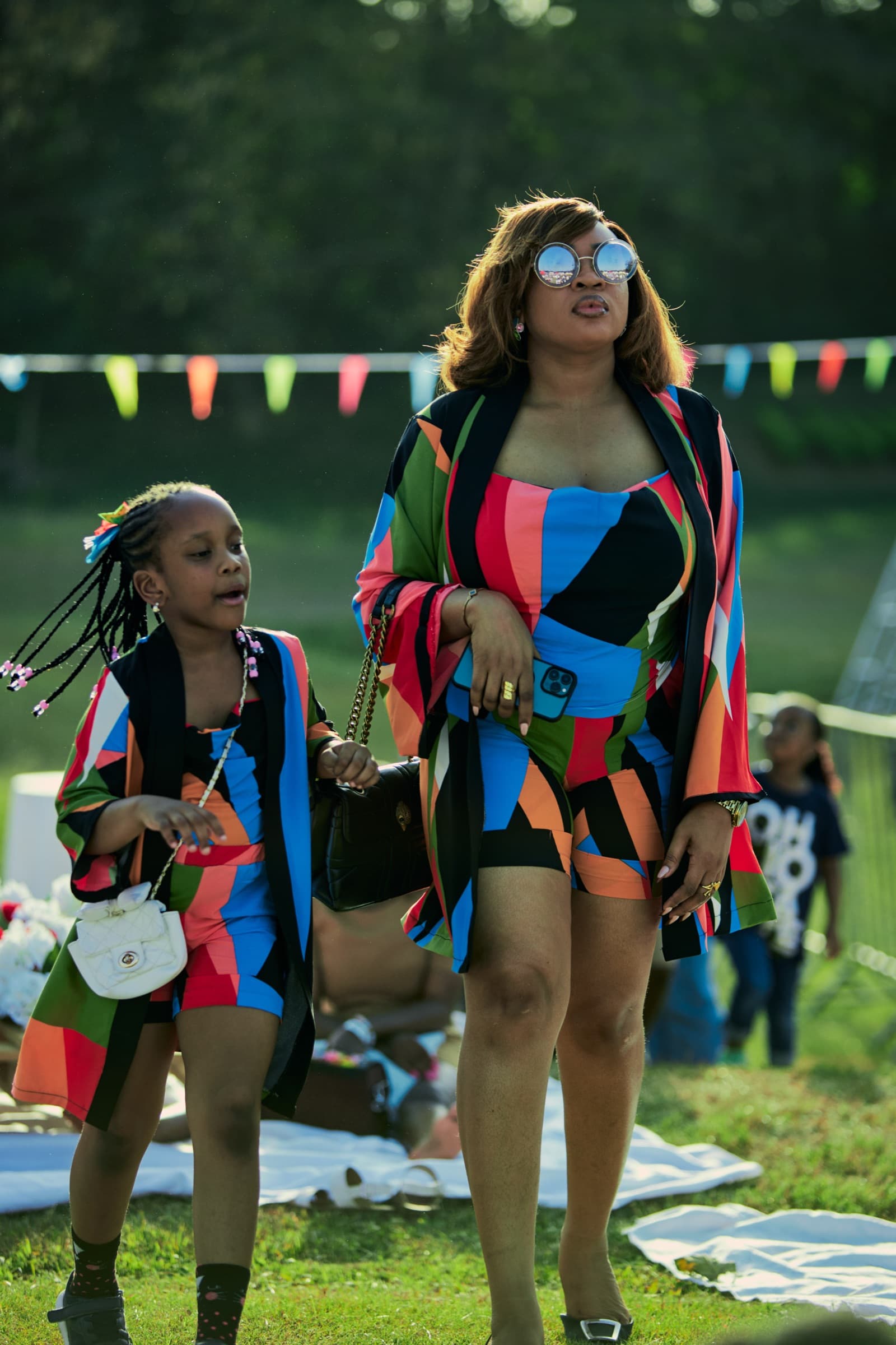 Mother and daughter in matching prints